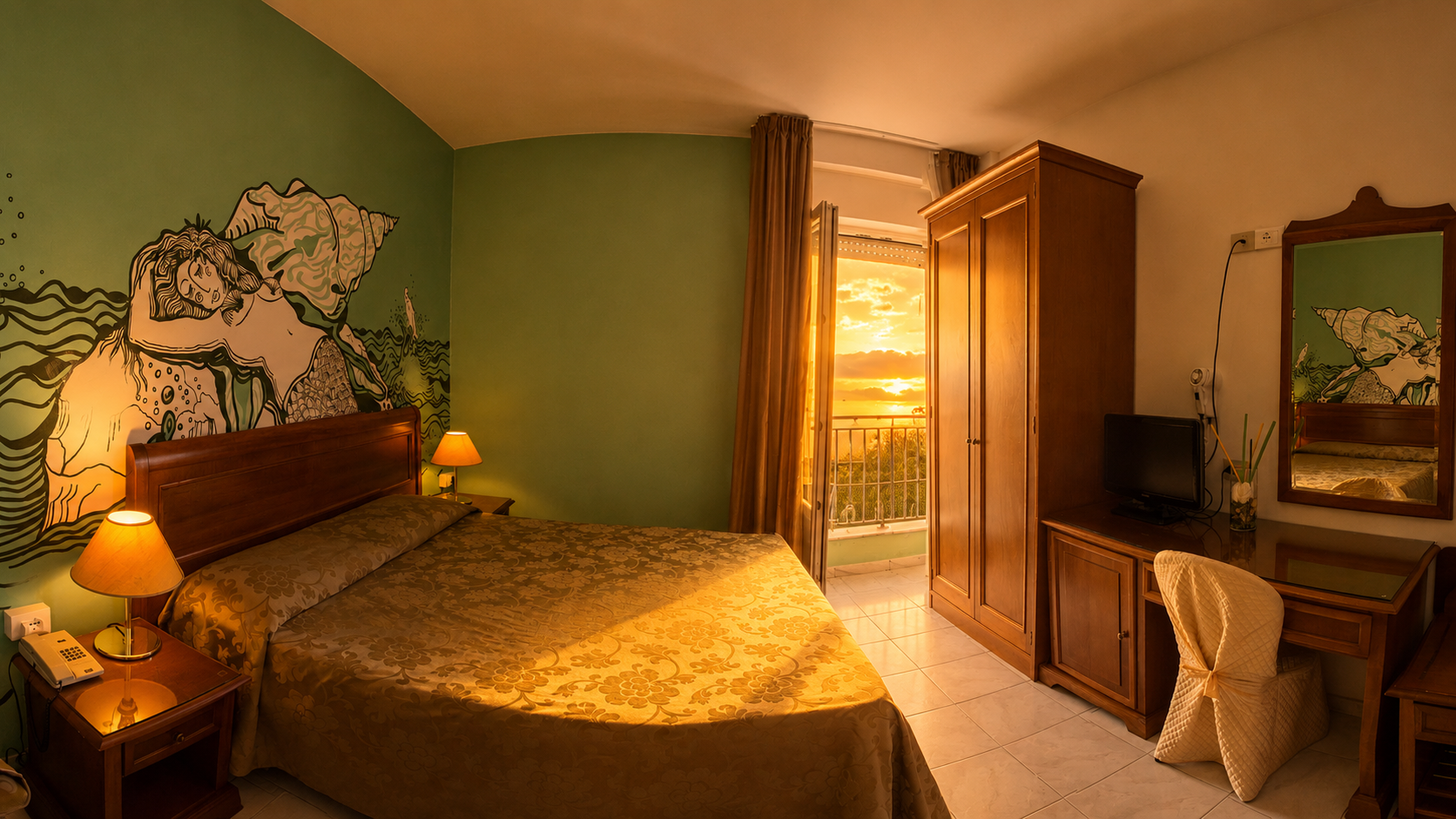 Quadrupla con Balcone e Vista Mare Parziale